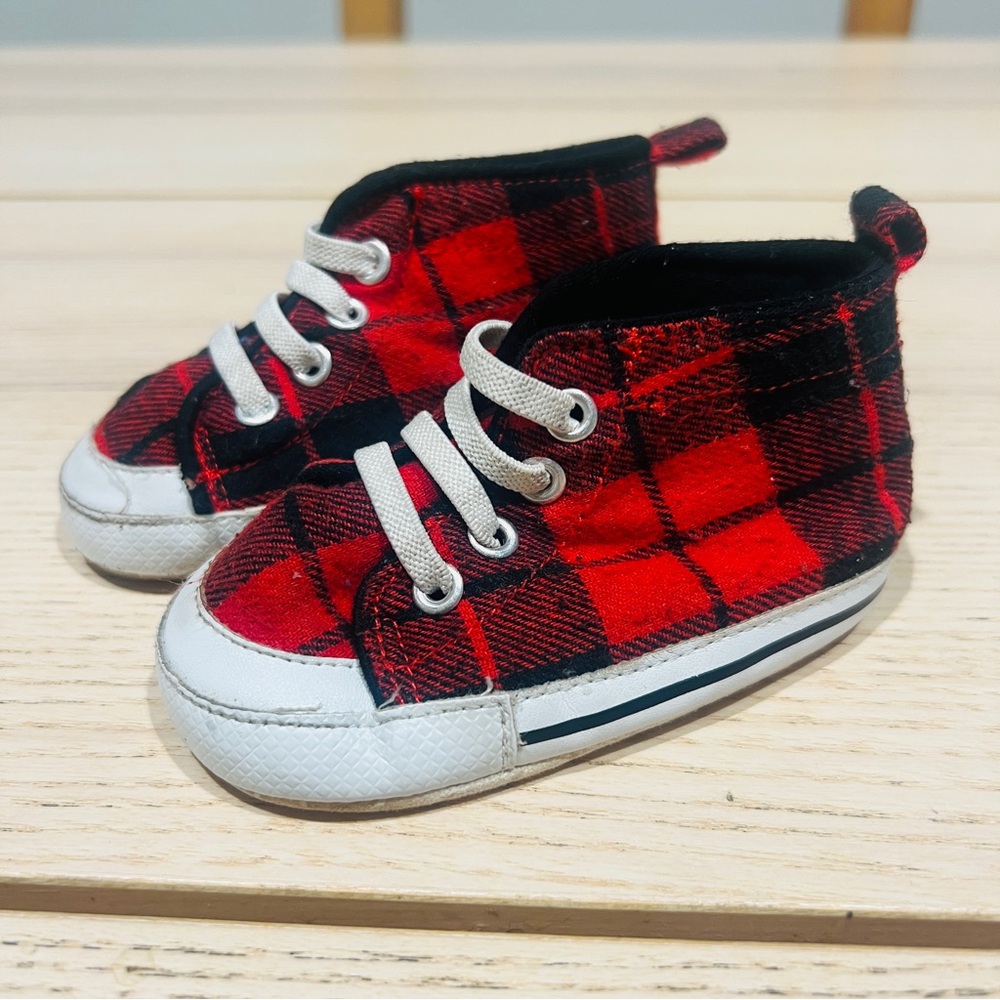 Carter's High Top Red/black plaid Walking Baby Sneakers Size: 6-9Month CR03095